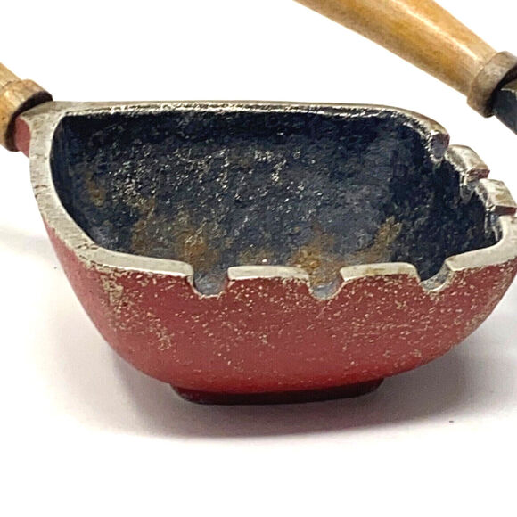 4 VTG Ashtrays Cast Iron Wood Handle MCM Retro Kitschy Western Planter Red Teal - Picture 8 of 12